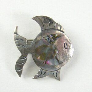 Vintage Mexican Sterling Silver Abalone Tropical Fish Brooch Pin Mexico 925